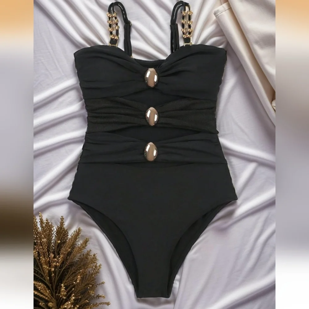 PLUS SIZE Black Strapless Cutout Swimsuit